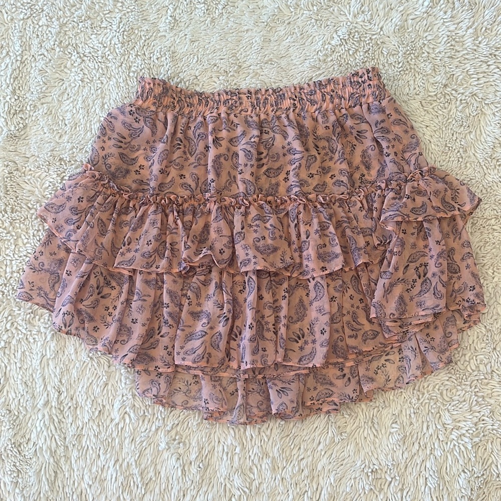 MISA Los Angeles Nahla mini skirt in rose pink blue paisley size large NWT